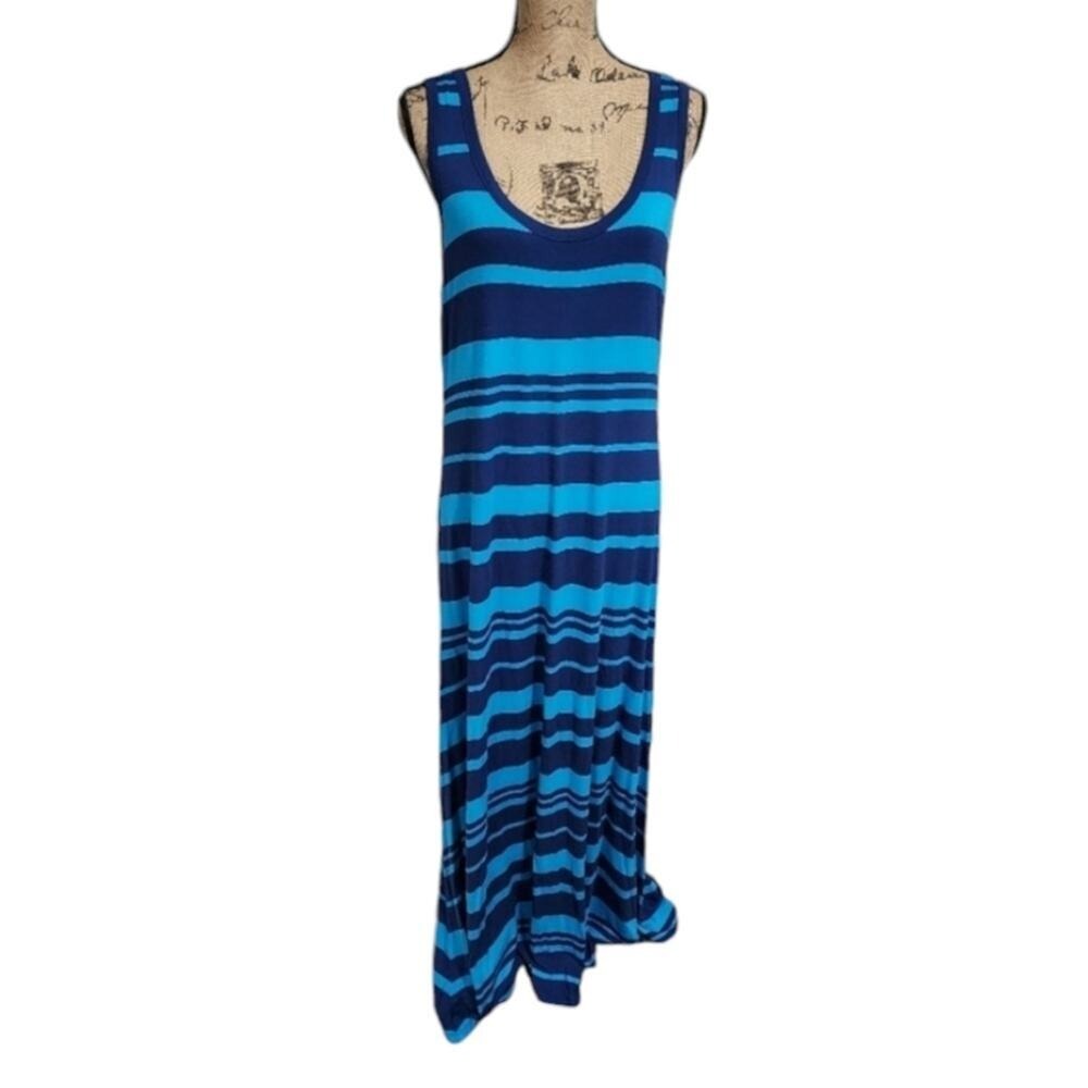 Calvin Klein blue and turquoise striped super softโ beachy maxi dress size 14